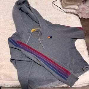 Aviator Nation Stripped Cropped Hoodie